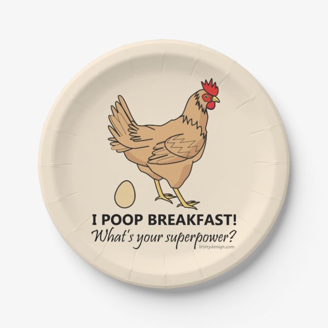 Chicken Poops Breakfast Funny Design Paper Plate (Front)