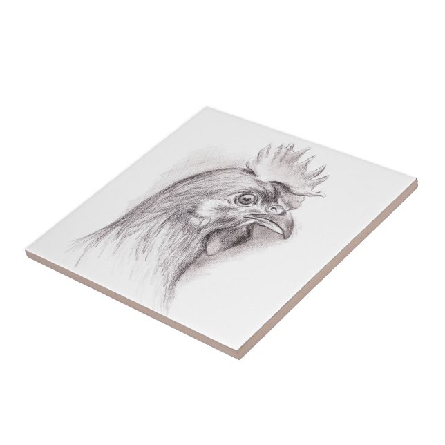 Chicken Portrait in Charcoal Tile (Side)