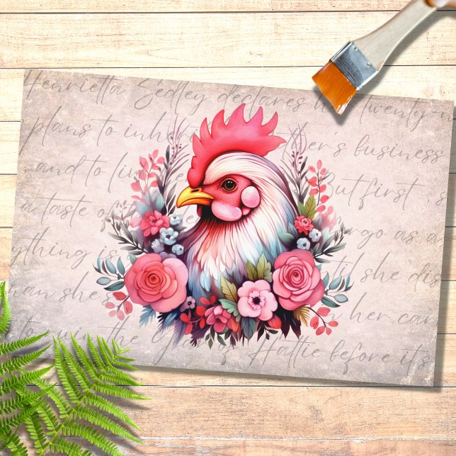 Chicken Portrait in Flowers 1 Decoupage Paper (Creator Uploaded)