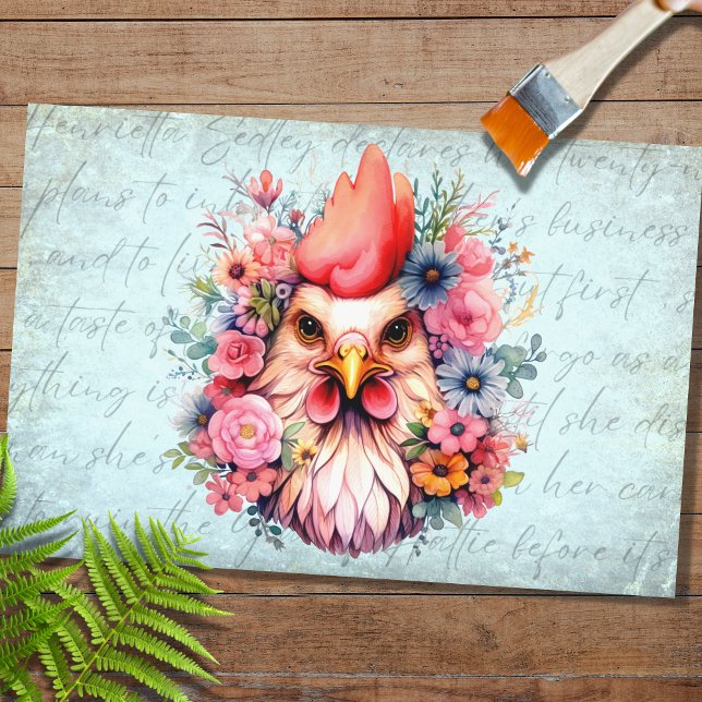 Chicken Portrait in Flowers 4 Decoupage Paper (Creator Uploaded)