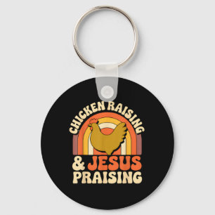 Chicken Raising Jesus Praising Retro Sunset Farmer Keychain