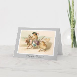 Chicken Riding Lamb - Cute Vintage Easter Gift Holiday Card