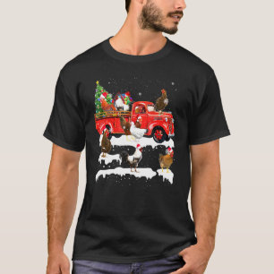 Chicken Riding Red Truck Merry Christmas Farmer X- T-Shirt