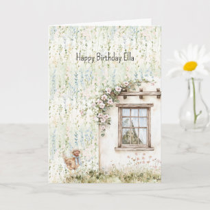 Chicken Romantic House Window Floral Birthday Card
