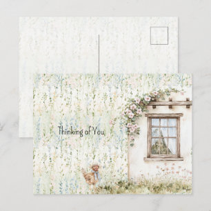 Chicken Romantic House Window Floral Postcard