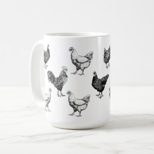 chicken, rooster and hen coffee mug