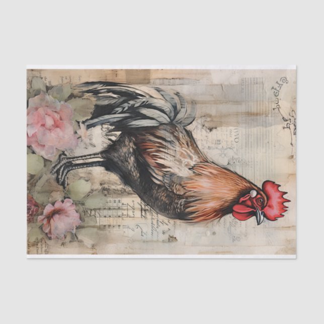 Chicken Rooster Art Vintage Decoupage Ephemera Tissue Paper (Front)