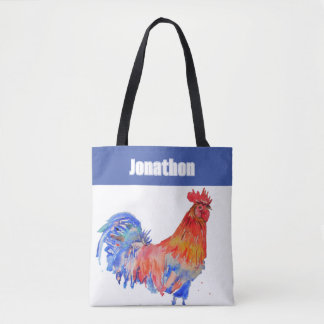 Chicken Rooster Bird Kids Boys Name Blue Red Tote Bag