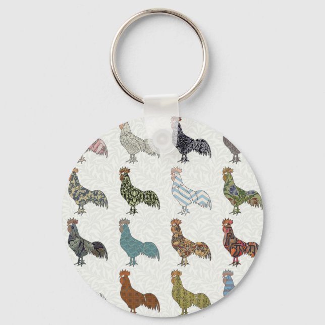 Chicken Rooster Colorful Pattern Farm Keychain (Front)