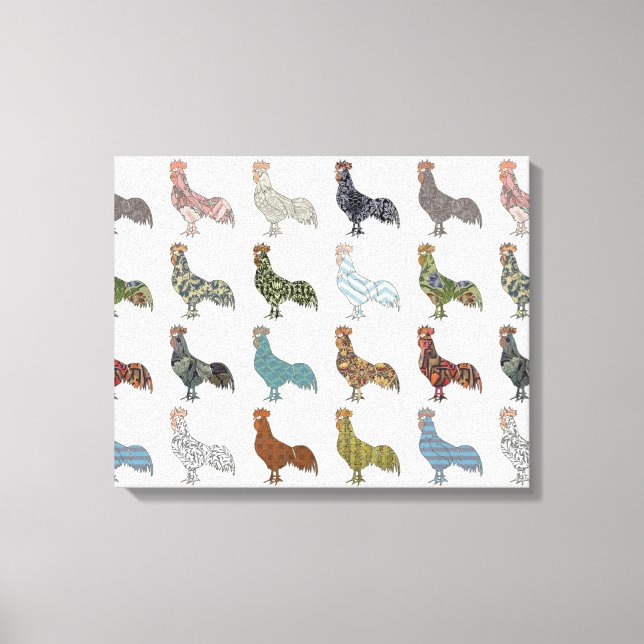 Chicken Rooster Colourful Pattern Farm Canvas Print (Front)