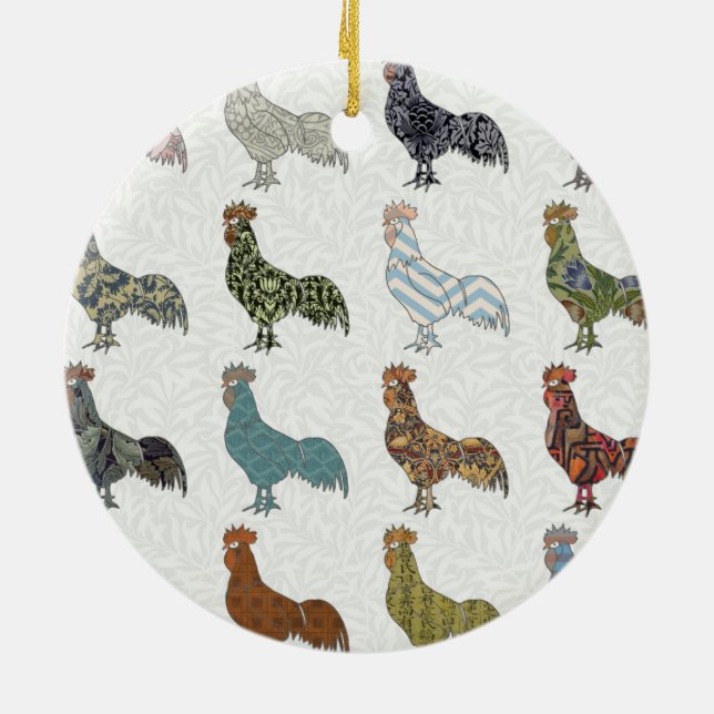Chicken Rooster Colourful Pattern Farm Ceramic Ornament (Back)