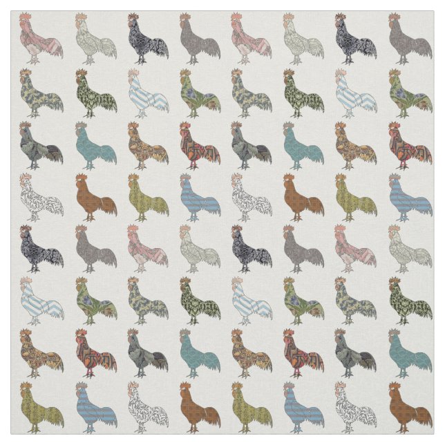 Chicken Rooster Colourful Pattern Farm Fabric (Swatch)