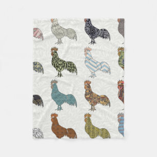 Chicken Rooster Colourful Pattern Farm Fleece Blanket