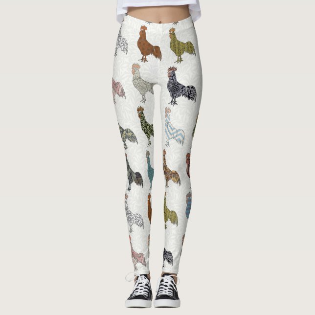 Chicken Rooster Colourful Pattern Farm Leggings (Front)