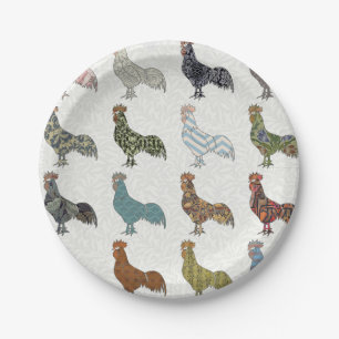 Chicken Rooster Colourful Pattern Farm Paper Plate