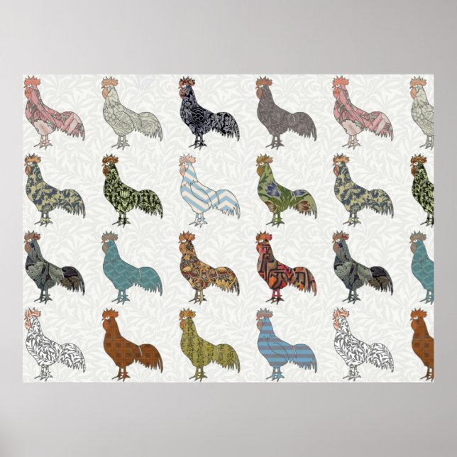 Chicken Rooster Colourful Pattern Farm Poster (Front)