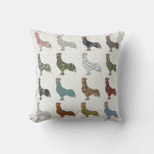 Chicken Rooster Colourful Pattern Farm Throw Pillow