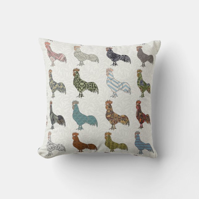 Chicken Rooster Colourful Pattern Farm Throw Pillow (Front)