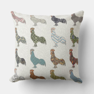 Chicken Rooster Colourful Pattern Farm Throw Pillow