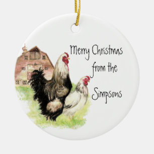 Chicken Rooster Hen Farm Animal Watercolor Art Ceramic Ornament