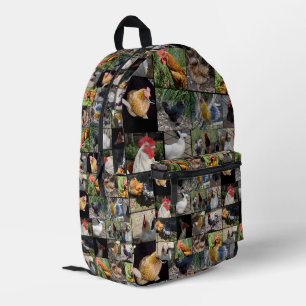 Chicken Rooster Photo Collage,  Printed Backpack