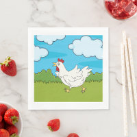 Chicken Running In A Field Paper Napkins