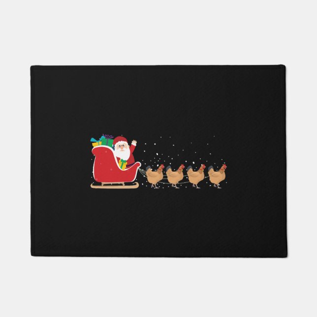 Chicken Santa Christmas Sleigh - Funny Chicken Doormat (Front)