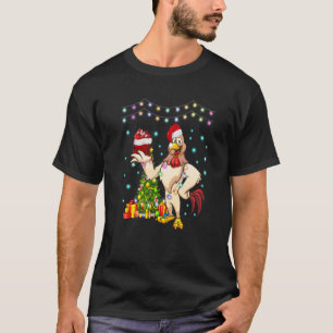 Chicken Santa Costume Christmas Lights Matching Fa T-Shirt