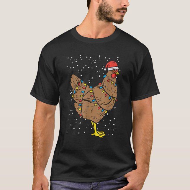 Chicken Santa Hat Christmas Lights Funny Xmas Anim T-Shirt (Front)