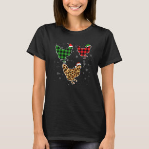 Chicken Santa Hat Christmas Pajama Buffalo Plaid T-Shirt