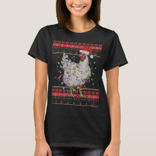 Chicken Santa Hat Lights Ugly Christmas Pajama Fam T-Shirt