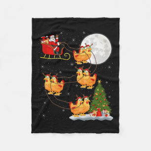 Chicken Santa Sleigh Flying Funny Magical Christma Fleece Blanket