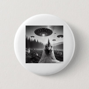 Chicken Selfie With Alien Ufo Tee Funny Gifts Men 2 Inch Round Button