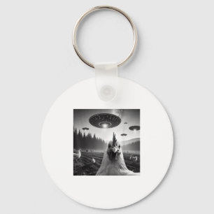 Chicken Selfie With Alien Ufo Tee Funny Gifts Men Keychain