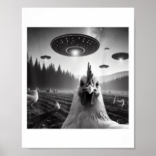 Chicken Selfie With Alien Ufo Tee Funny Gifts Men  Poster