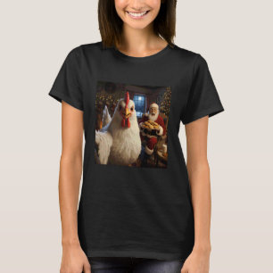 Chicken Selfie with Santa Claus Funny Christmas Me T-Shirt