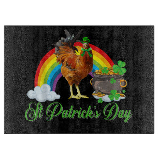 Chicken Shamrock St Patricks Day Chicken Irish Gif Cutting Board