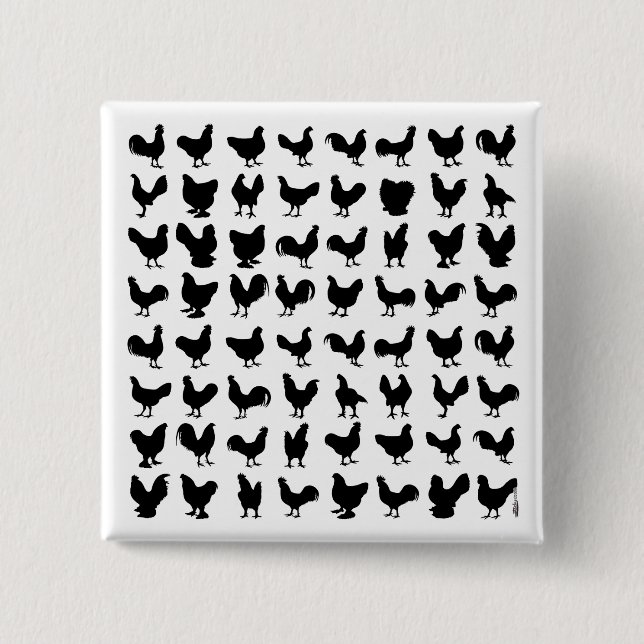 Chicken Silhouettes 2 Inch Square Button (Front)