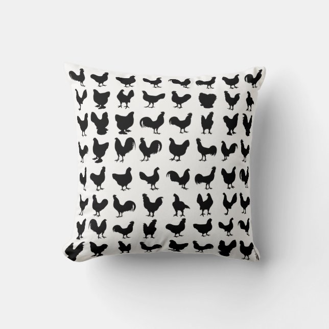 Chicken Silhouettes Throw Pillow (Front)