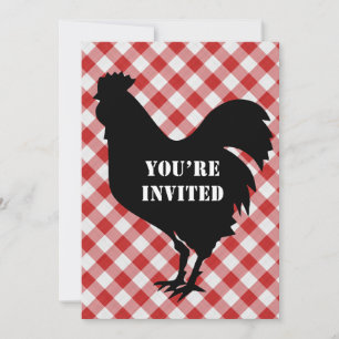 Chicken Silo, Red & White Check Cloth Invited Invitation