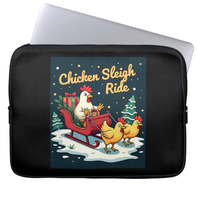 Chicken Sleigh Ride Laptop Sleeve (Front)