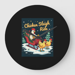 Chicken Sleigh Ride Large Clock