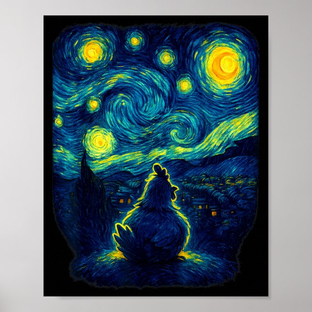 Chicken Starry Funny Night Van Gogh Farm Lover Gir Poster (Front)