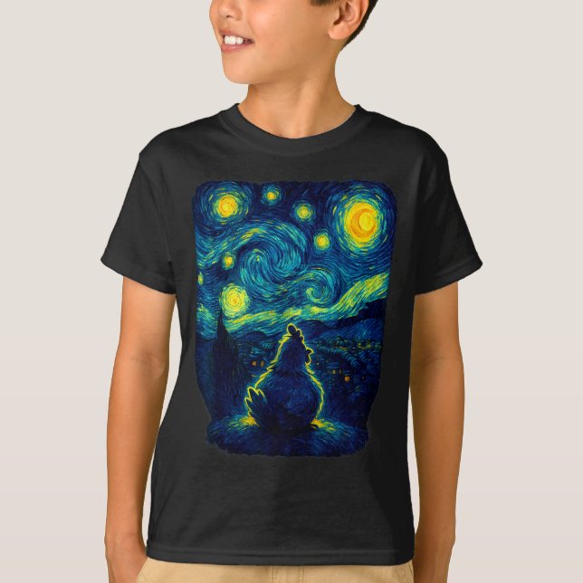 Chicken Starry Funny Night Van Gogh Farm Lover Gir T-Shirt (Front)