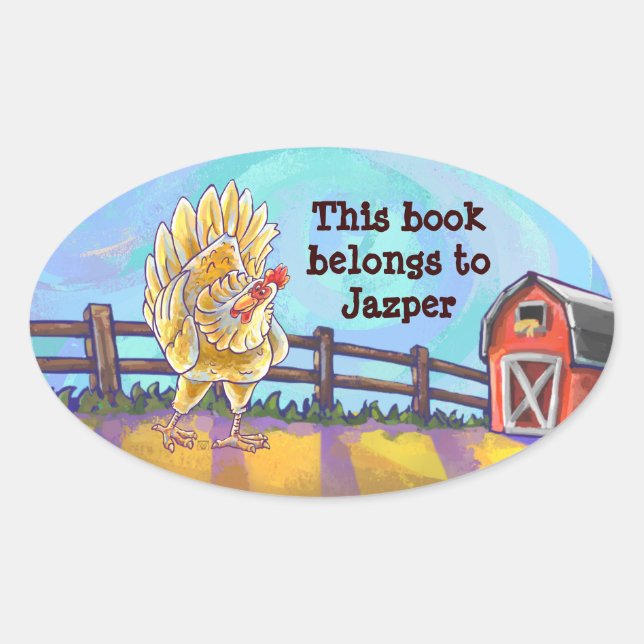 Chicken Stationery Oval Sticker (Front)