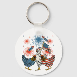 Chicken USA Flag Patriotic 4th of July Circle Keychain