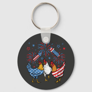 Chicken USA Flag Patriotic 4th of July Circle Keychain