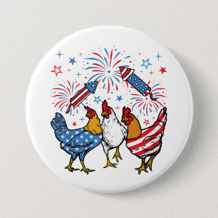 Chicken USA Flag Patriotic 4th of July Round 3 Inch Round Button