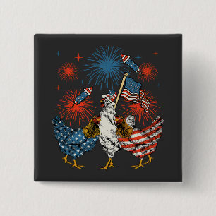 Chicken USA Flag Patriotic 4th of July Square 2 Inch Square Button