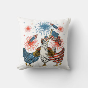 Chicken USA Flag Patriotic 4th of July Throw Pillow